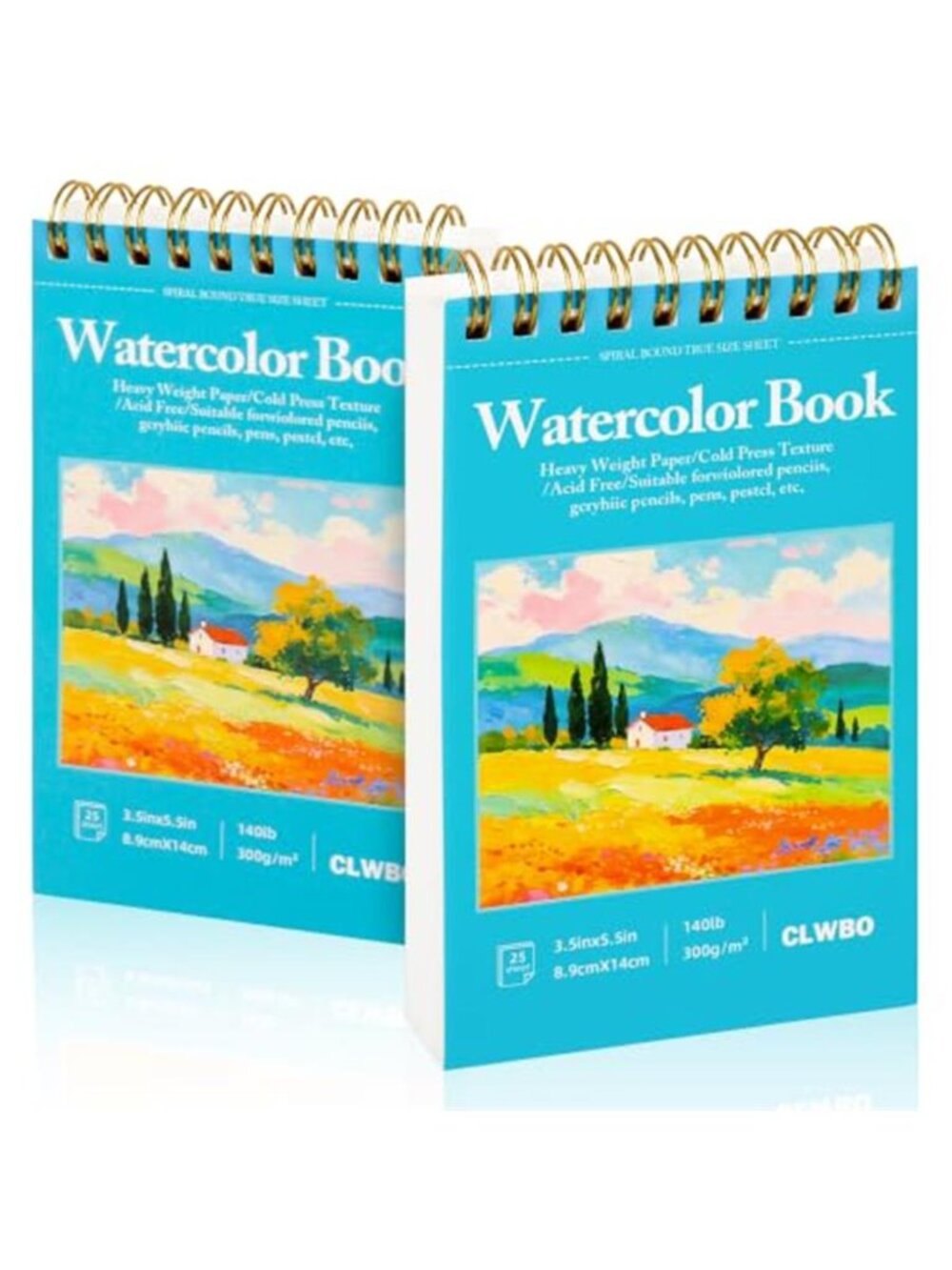 CLWBO 2 Pcs Watercolor Paper Pad, 3.5"X 5.5” (25 Sheets, 140lb/300g) Watercolor